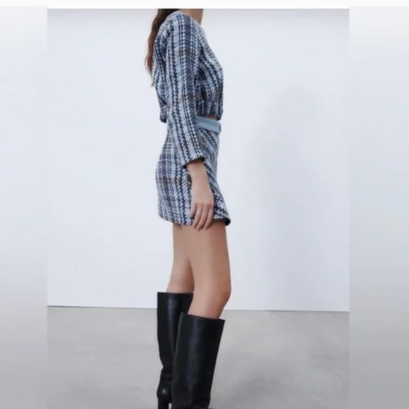 Zara Blue and Brown Plaid Crop Top - Picture 4 of 9